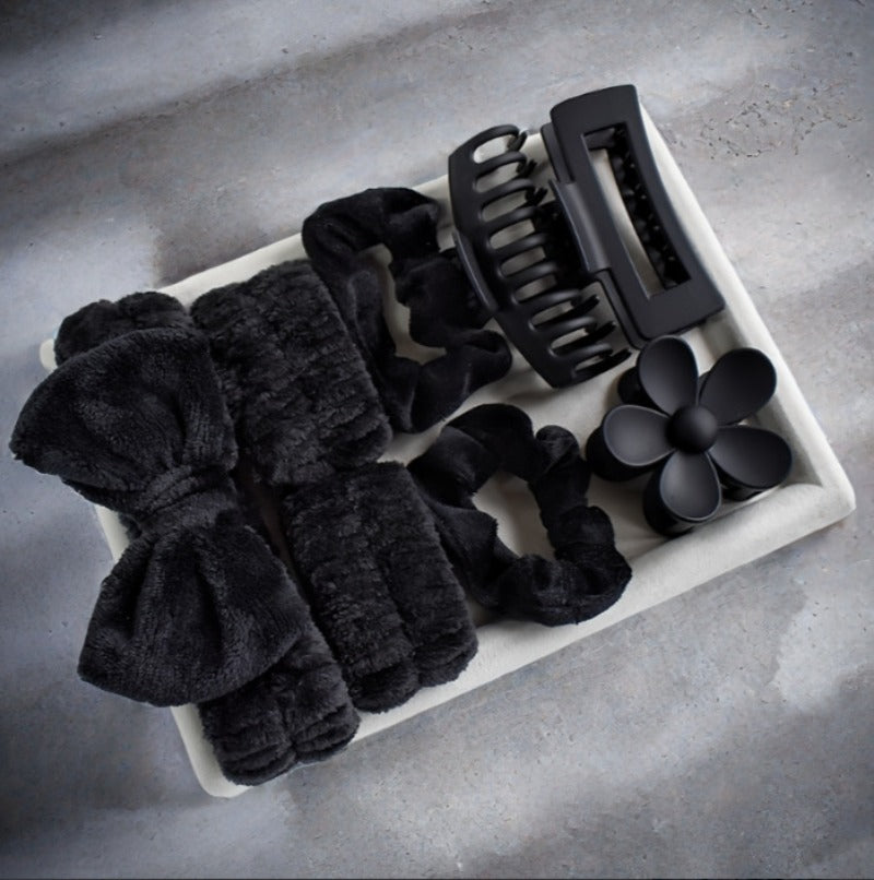 Wholesale 8-piece Set with Soft Headband, Bow Tie, Wash Belt, Multi-color Matte Matte Hair Clips